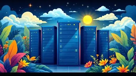 Modern data center cluster indonesian cultural motifs cloud computing technology integration