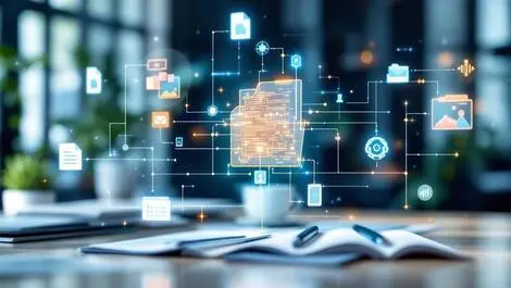 Interconnected digital folders documents abstract data patterns ai driven analysis