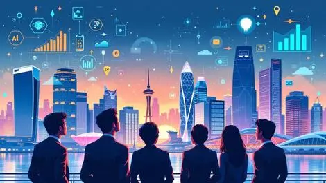 Singapore cityscape business leaders digital data ai icons uncertainty challenge