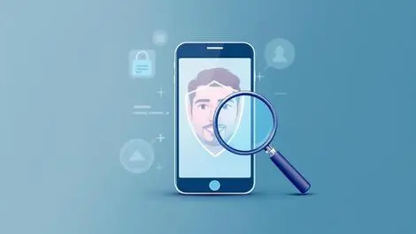 Smartphone face digital shield magnifying glass protection analysis us uk au nz