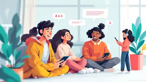 Young people online shopping browsing smartphones customer service chat