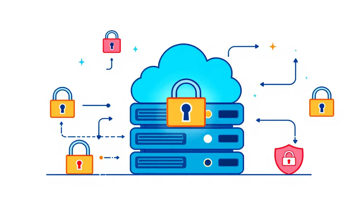 Secure data storage protection hard drives cloud icons digital locks shields