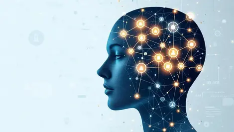 Interconnected data nodes human head real time data flow customer insights