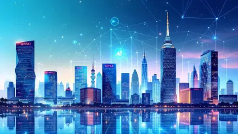 Modern apac city skyline digital network lines banks financial institutions ai integration