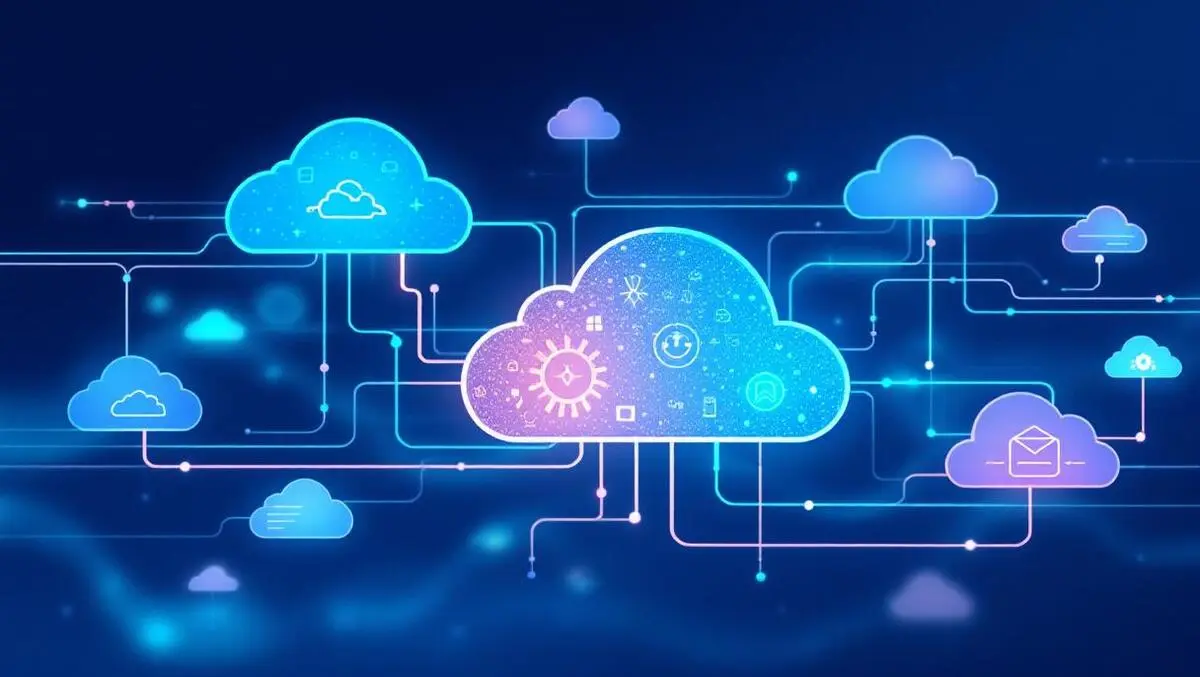 Digital illustration interconnected cloud icons unified management flexibility