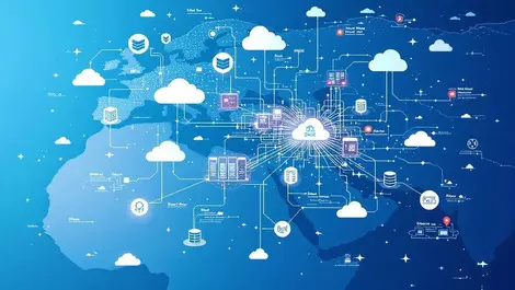 Interconnected cloud servers data centers europe middle east africa map