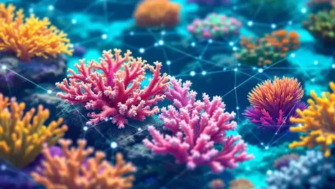 Vibrant corals cultivated aquaculture tanks digital network lines australian marine