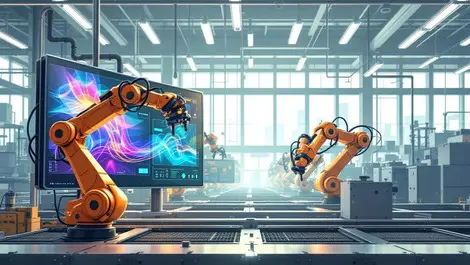 Modern tokyo japanese smart factory robots digital control scene