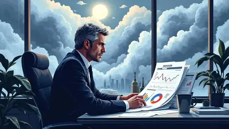 Cfo reviewing rising cloud ai costs in office stormy financial risk