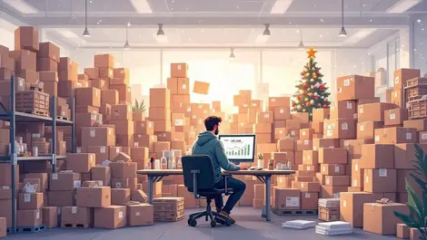 Holiday warehouse returns overflow stressed worker declining profit