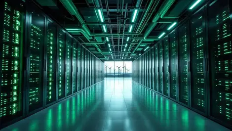 Cinematic ireland gpu data center green lighting wind turbines