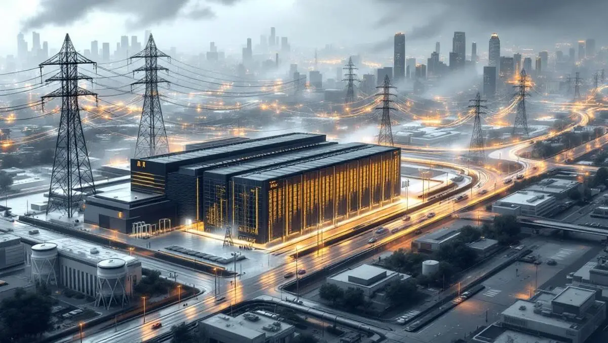Modern us data center infrastructure strain power grid urban skyline