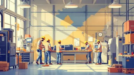 Quebec workshop modernization workers installing digital machines