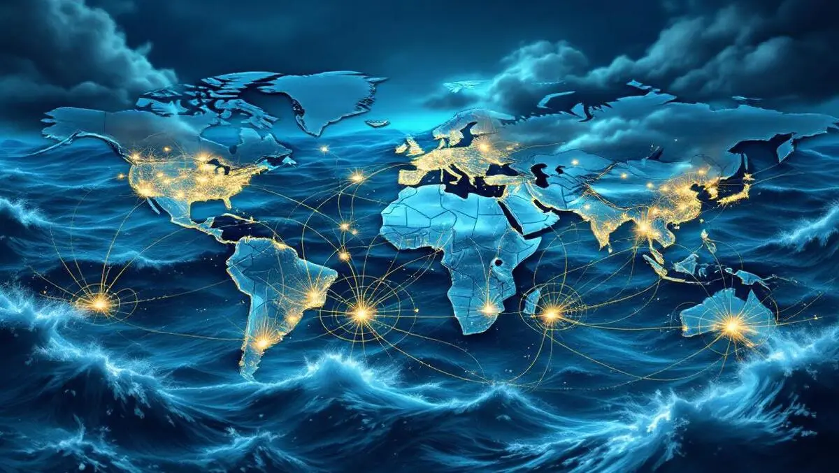 World map undersea internet cables damage stormy seas disruption