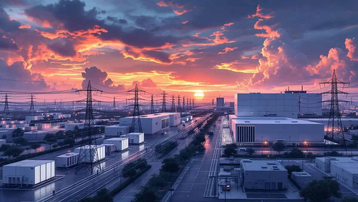 Houston ai data center complex dusk power lines clean tech