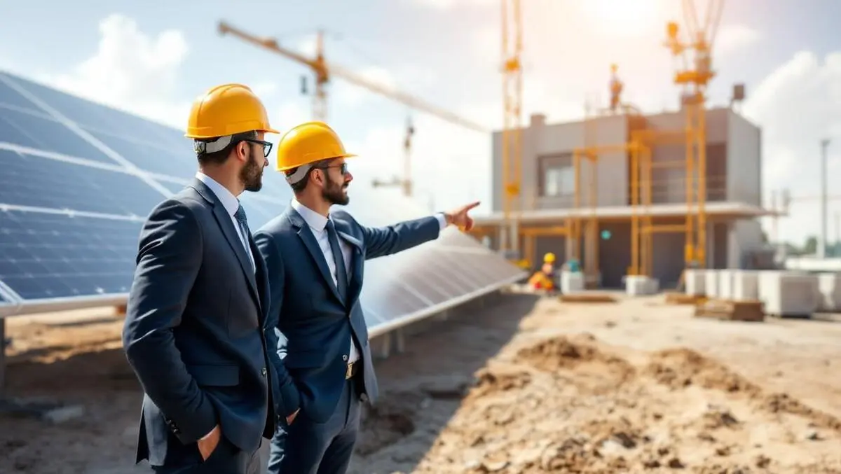 Us renewable energy site executives overseeing solar battery build