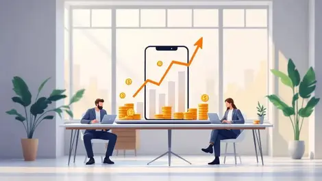 Mobile user acquisition financing concept flat vector office scene