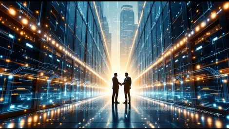 Wall street data center ai acquisition executives handshake