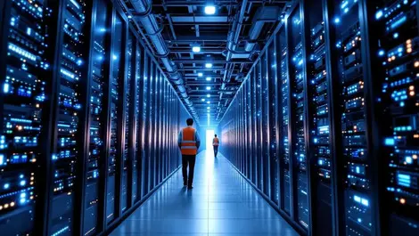 Modern telecom datacenter racks engineers ai cloud 5g network