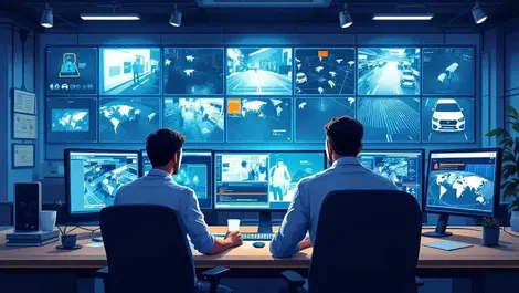 Europe modern soc security ops center analysts monitoring cctv blurfaces
